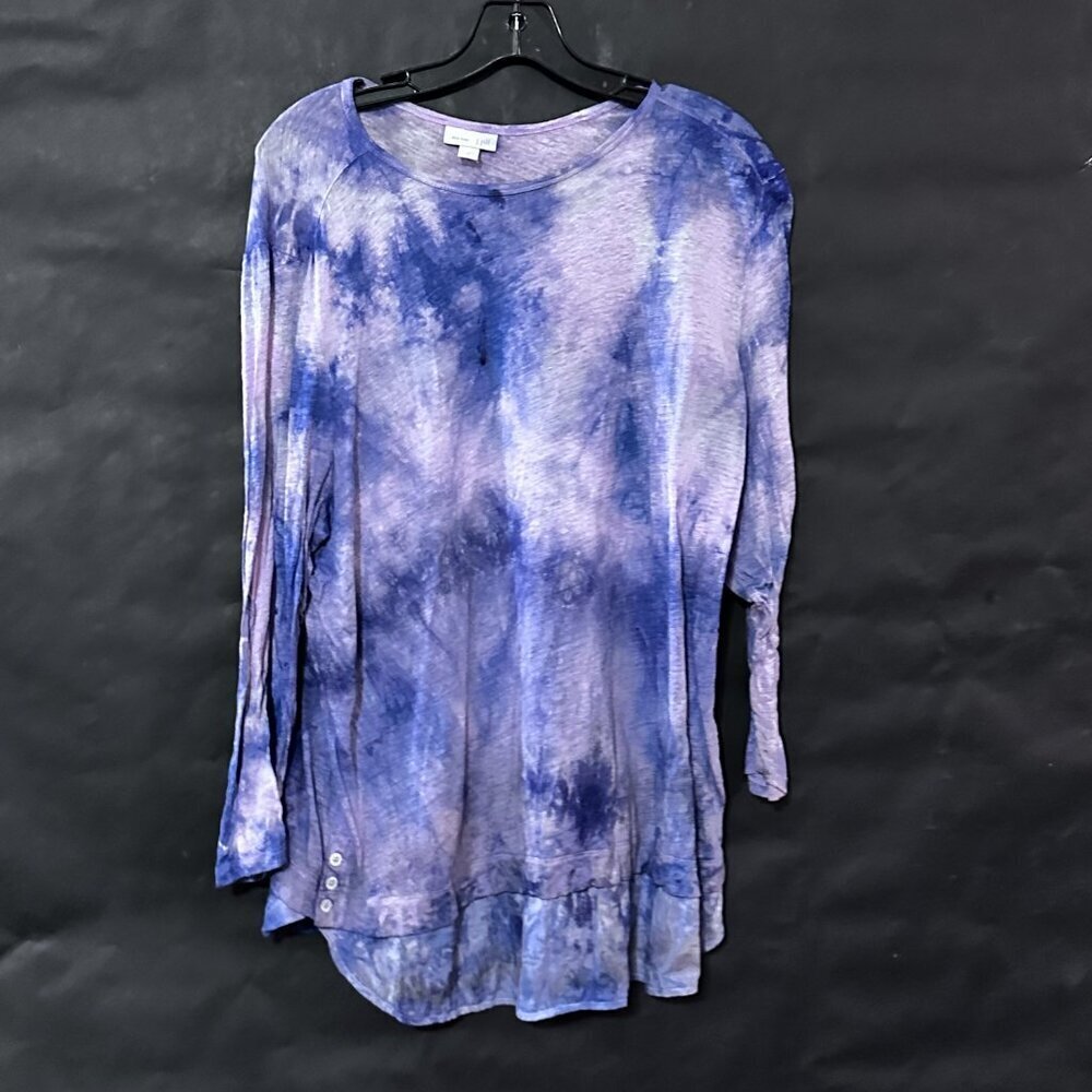 J. Jill Love Linen Tunic Shirt Tie Dyed Cotton Pink Blue Size  Large J.Jill